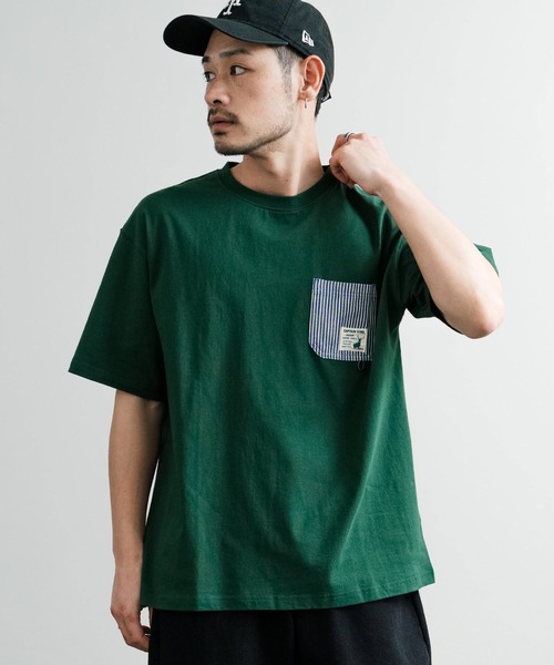 tシャツ CAPTAIN STAG キャプテンスタッグ オーバーサイズ ポケット付きワンポイントロゴクルーネック半袖Tシャツ メンズ レディース | CAPTAIN STAG | 31