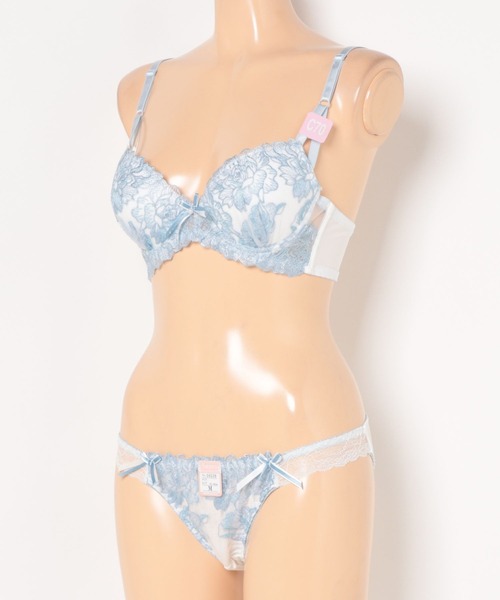 Aubade 刺繍入りブラジャーとショーツセット フランデランジェリー（fran de lingerie）/配色刺繍のブラ＋