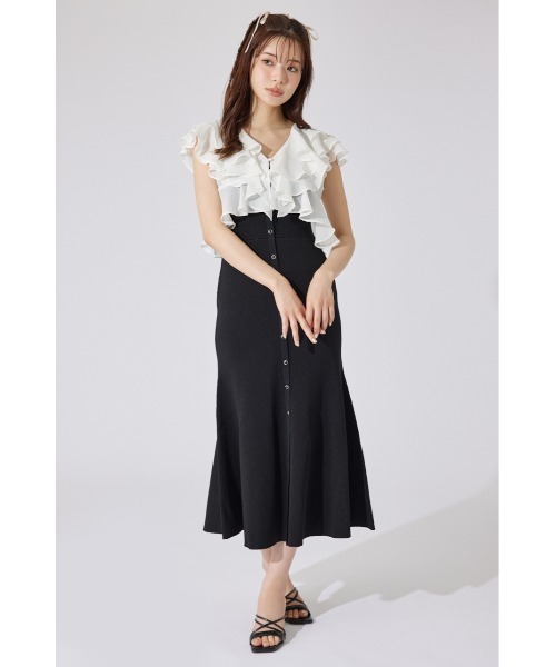 フリルブラウスセットニットマーメイドワンピース 夏服 サマーニット rienda セール】フリルブラウスセットニットマーメイドワンピース 夏服