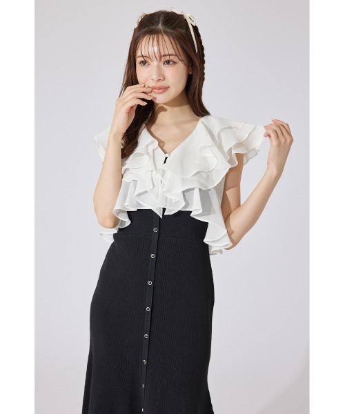 フリルブラウスセットニットマーメイドワンピース 夏服 サマーニット rienda フリルブラウスセットニットマーメイドワンピース 夏服 サマー