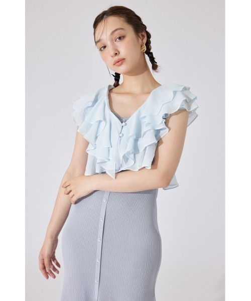 フリルブラウスセットニットマーメイドワンピース 夏服 サマーニット rienda rienda | フリルブラウスセットニットマーメイドワンピース