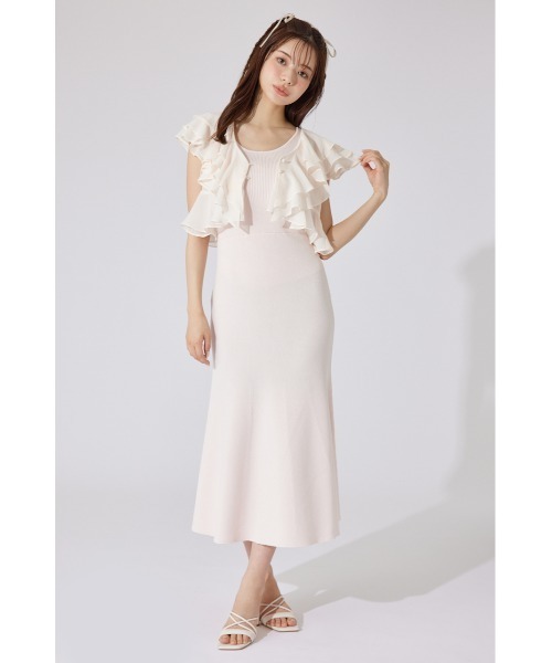 フリルブラウスセットニットマーメイドワンピース 夏服 サマーニット rienda セール】フリルブラウスセットニットマーメイドワンピース 夏服