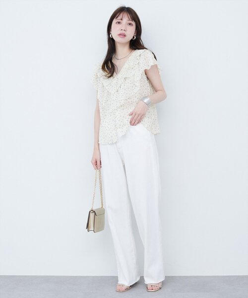 natural couture ブラウス シャツ フリルVネックブラウス