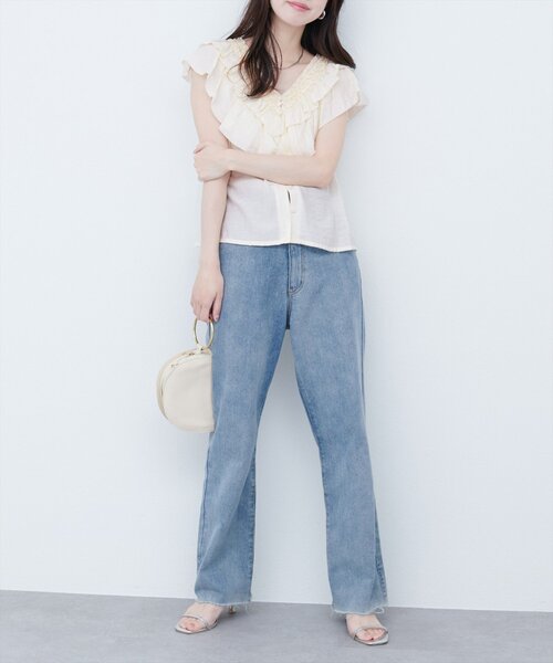 フリルVネックブラウス natural couture ブラウス シャツ フリルVネックブラウス