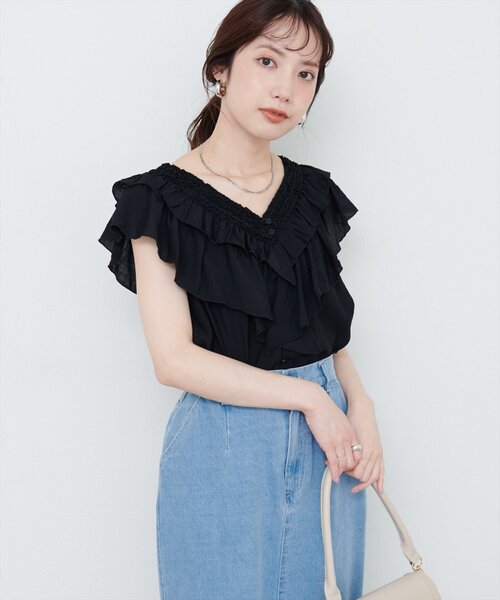 natural couture ブラウス シャツ フリルVネックブラウス