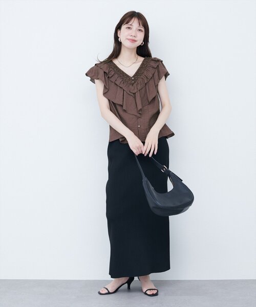 natural couture ブラウス シャツ フリルVネックブラウス レディース