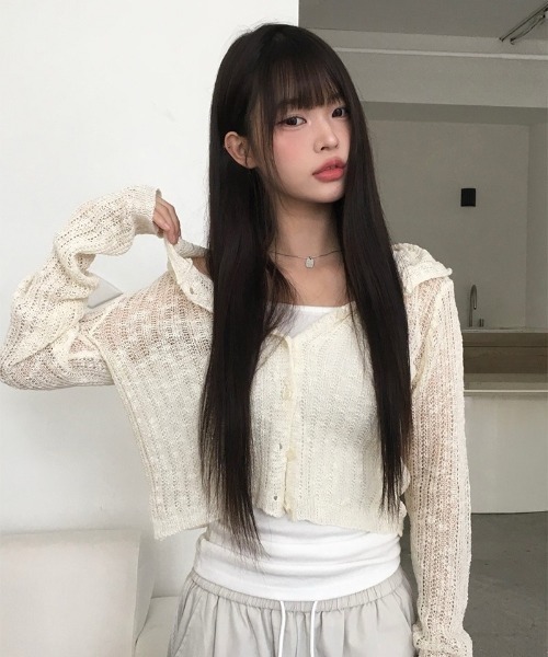 ayane テープヤーンニットカーディガン　815315 2025SS ブラック 楽天市場】2wayテープヤーンショートカーディガン トップス