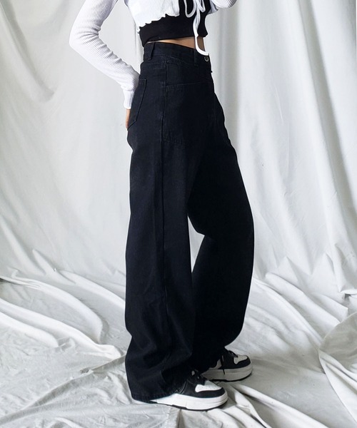 「me+em select」 加工デニムパンツ LARGE ブルー レディース