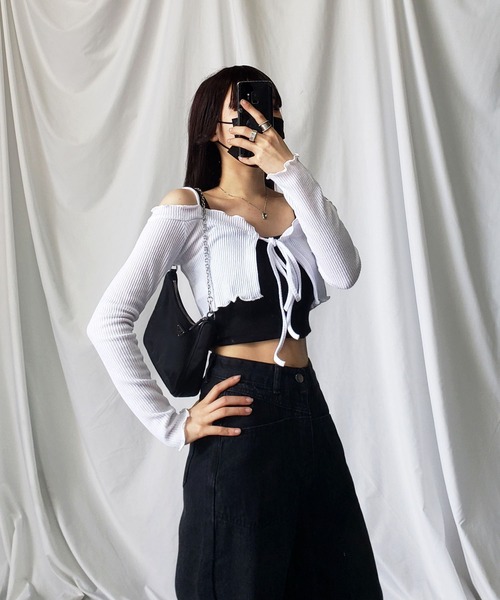 「me+em select」 加工デニムパンツ LARGE ブルー レディース