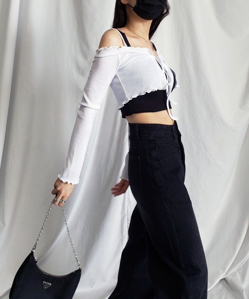 「me+em select」 加工デニムパンツ LARGE ブルー レディース
