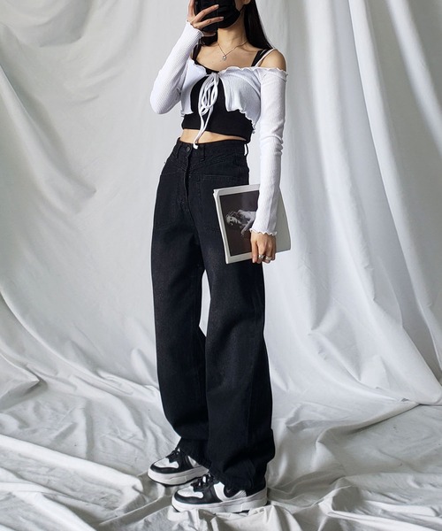 「me+em select」 加工デニムパンツ LARGE ブルー レディース