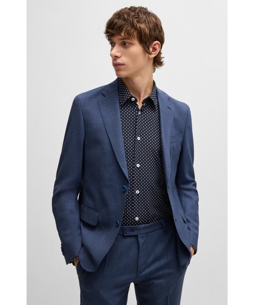 HUGO BOSS (ヒューゴボス) シアサッカー オープンカラー 半袖 シャツ ボス メンズ トップス シャツ Boss CLiamBdC1243 10267954 01 Medium Blue 425 ブルー
