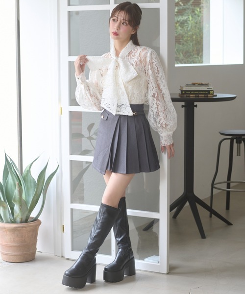 正規品アンドマリー ミニスカートZoey pleats mini skirt Ambre Neige（アンブルネージュ） スカート gold button pleats mini