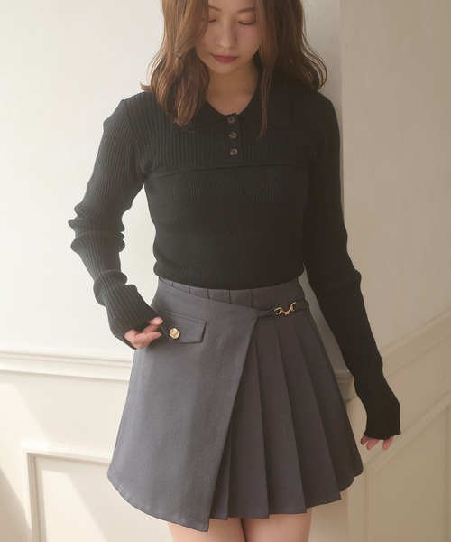 Ambre Neige（アンブルネージュ） スカート gold button pleats mini