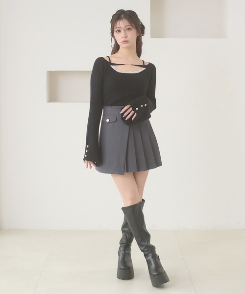 美品 GOLDS infinity ミニスカート Ambre Neige（アンブルネージュ） スカート gold button pleats mini
