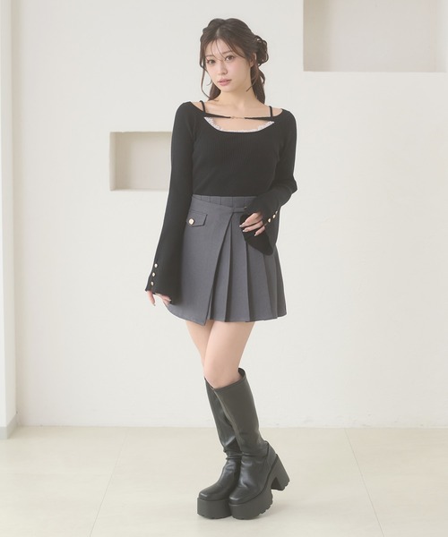 Ambre Neige（アンブルネージュ） スカート gold button pleats mini