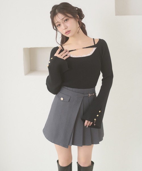 Ambre Neige（アンブルネージュ） スカート gold button pleats mini