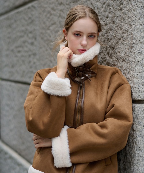 hazyl ブルゾン アウター belt design fake mouton jacket / ベルト