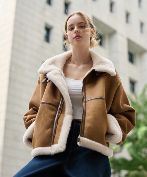 hazyl ブルゾン アウター belt design fake mouton jacket / ベルト