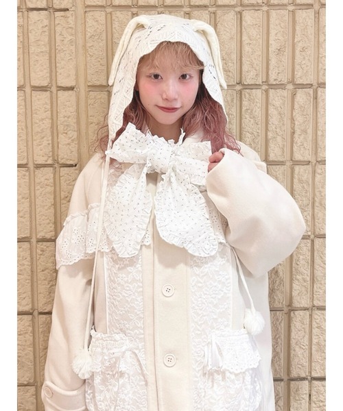 Open Yy アイボリー ニット帽 ジェニー着用 merry jenny（メリージェニー） ニット帽 ニットキャップ animal lace