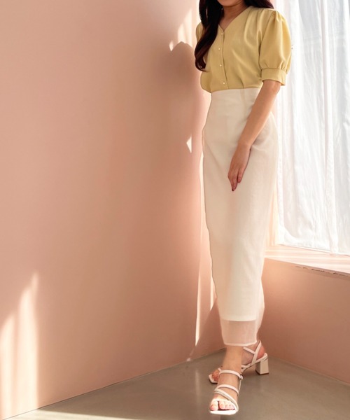 「MISCH MASCH」 半袖ブラウス フリ- ネイビー レディース_画像4