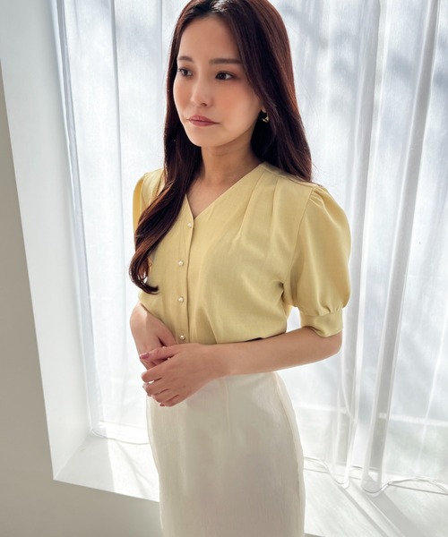 「MISCH MASCH」 半袖ブラウス フリ- ネイビー レディース_画像8