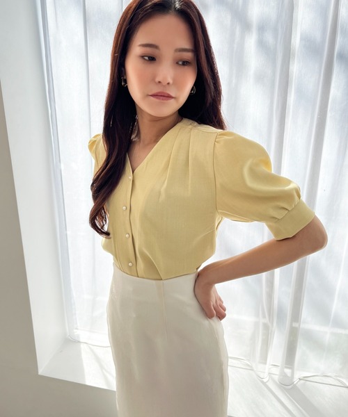 「MISCH MASCH」 半袖ブラウス フリ- ネイビー レディース_画像9
