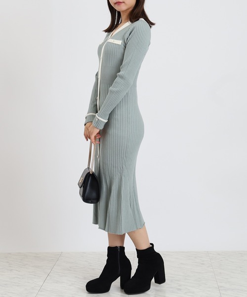 ASTORIA ODIER（アストリアオディール） ワンピース Vネック配色ニット