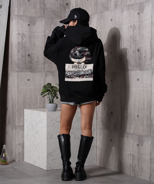 BURBERRY 鹿イラスト付き黒フードパーカー MEMORY パーカー 「MEMORY」看板バブ プルパーカー / Signboard Bub