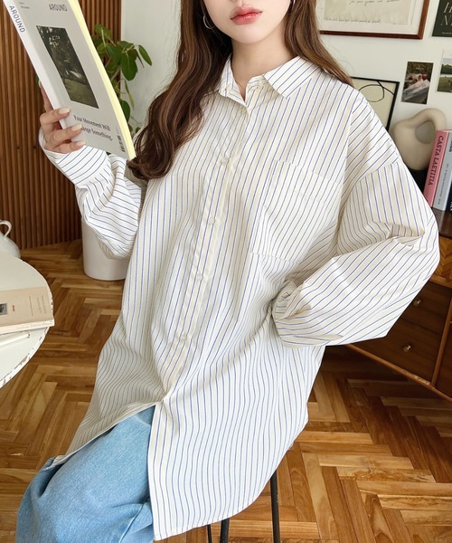 moment+ ブラウス シャツ アソートセール長袖ストライプシャツ