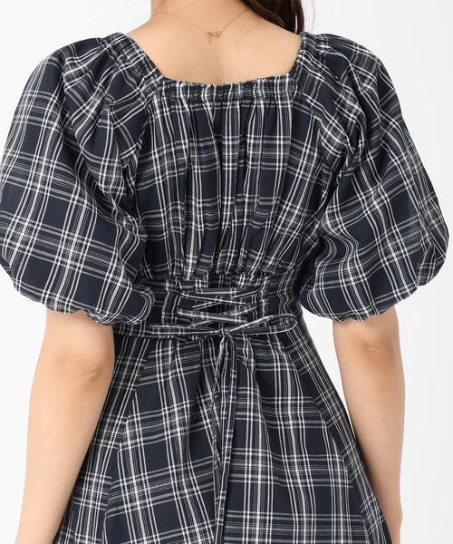 「MISCH MASCH」 半袖ワンピース フリ- ブラック レディース_画像7