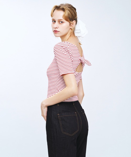 deicy me♡バックリボンTシャツ DEICY（デイシー） tシャツ ボーダーバックリボンカットソー
