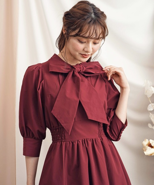 「NOELA」 半袖ワンピース S ボルドー レディース_画像9