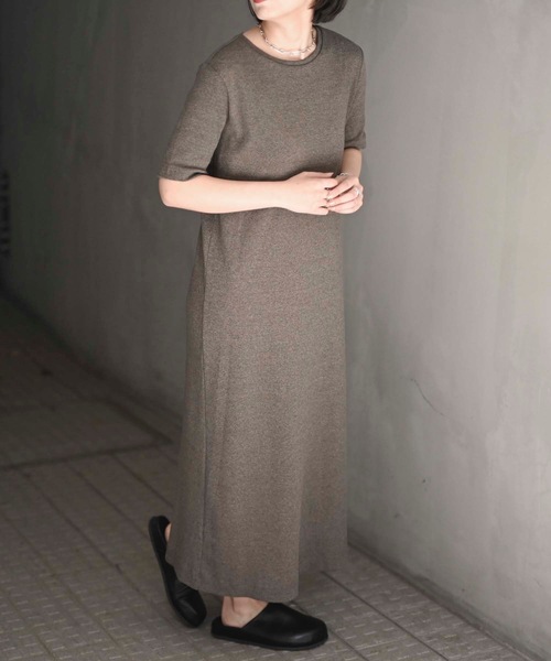 「＆HALF」 「noa-ge」半袖ワンピース M ブラック レディース_画像6