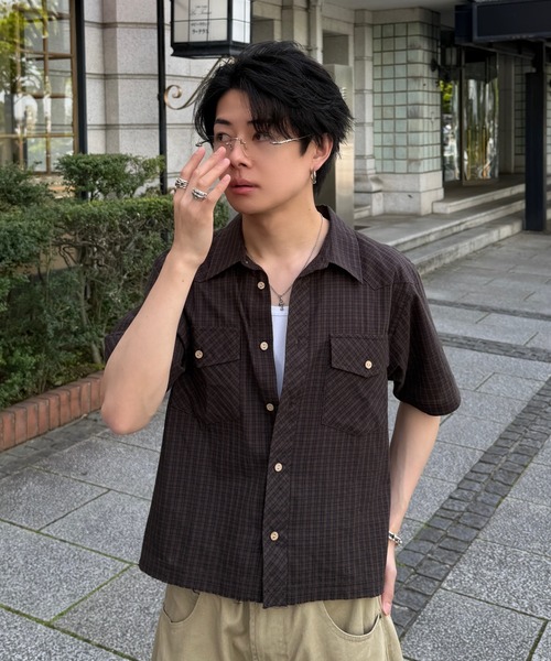 ADAMASTE アロハシャツ シャツ 半袖 Western Check Short Shirt