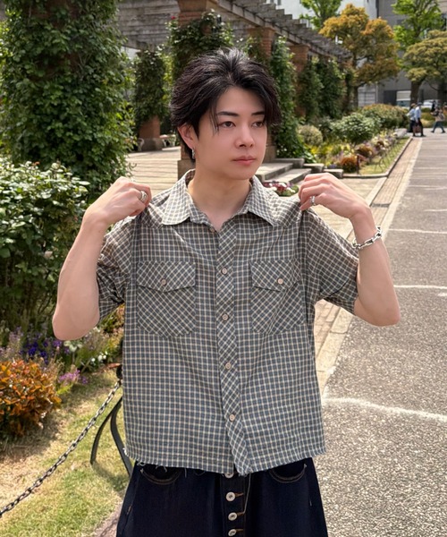 ADAMASTE アロハシャツ シャツ 半袖 Western Check Cutoff Short Shirt 