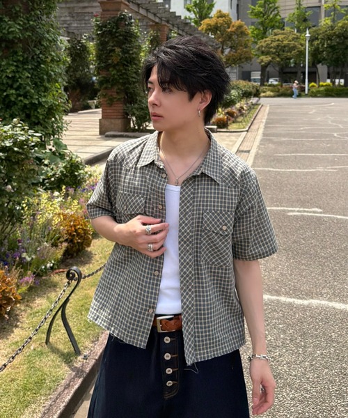 ADAMASTE アロハシャツ シャツ 半袖 Western Check Short Shirt