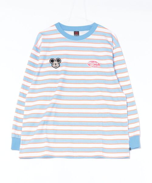Disney（ディズニー） tシャツ 親子お揃い ワッペン付ボーダー柄ロンT