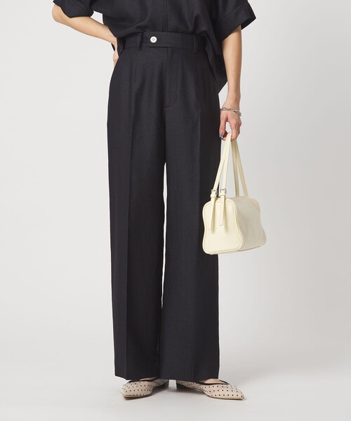 uvカット スラックス パンツ 「size SHORT/TALLあり」リネンライク ストレート パンツ レディースの画像