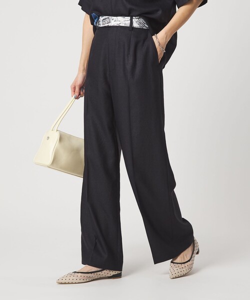 uvカット スラックス パンツ 「size SHORT/TALLあり」リネンライク ストレート パンツ レディースの画像