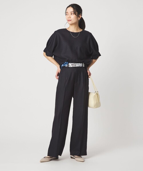 uvカット スラックス パンツ 「size SHORT/TALLあり」リネンライク ストレート パンツ レディースの画像
