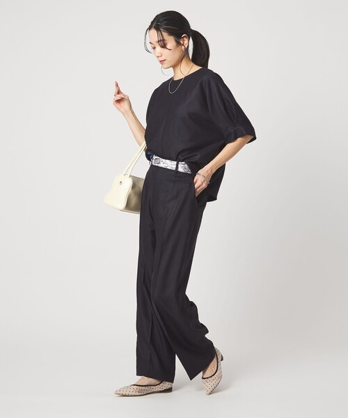 uvカット スラックス パンツ 「size SHORT/TALLあり」リネンライク ストレート パンツ レディースの画像