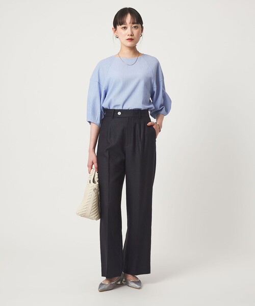 uvカット スラックス パンツ 「size SHORT/TALLあり」リネンライク ストレート パンツ レディースの画像