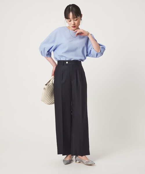 uvカット スラックス パンツ 「size SHORT/TALLあり」リネンライク ストレート パンツ レディースの画像