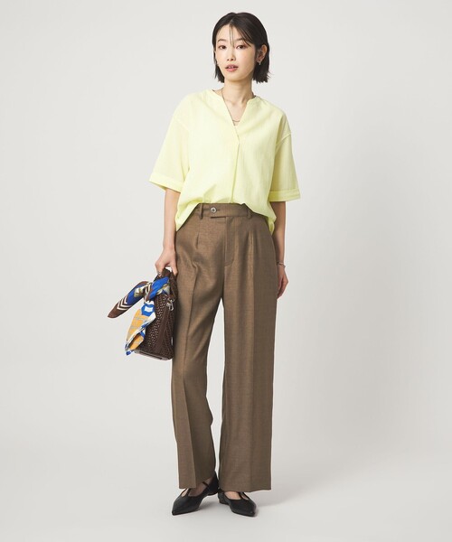 uvカット スラックス パンツ 「size SHORT/TALLあり」リネンライク ストレート パンツ レディースの画像