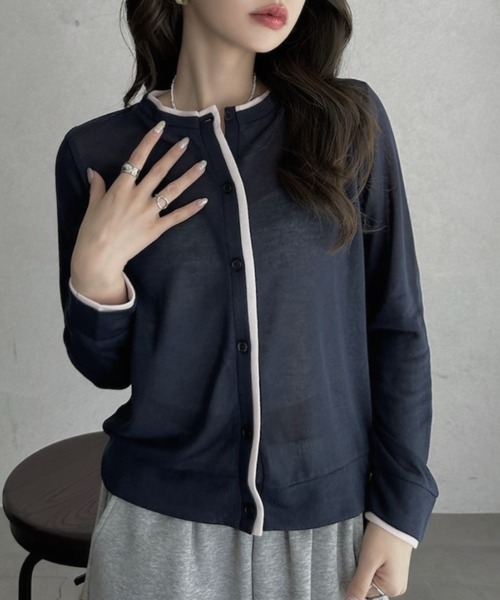 TREOVER カーディガン シアー クルーネックショートカーディガン