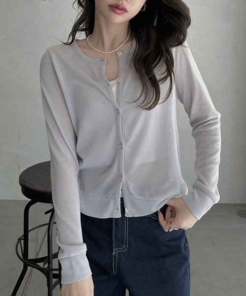 TREOVER カーディガン シアー クルーネックショートカーディガン