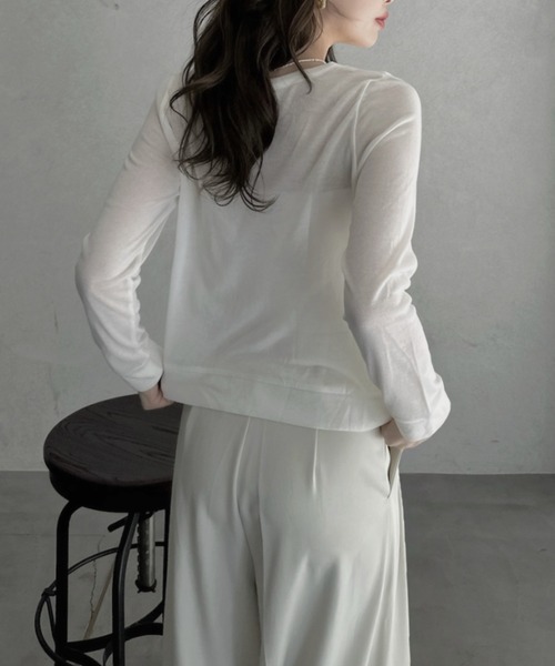 TREOVER カーディガン シアー クルーネックショートカーディガン