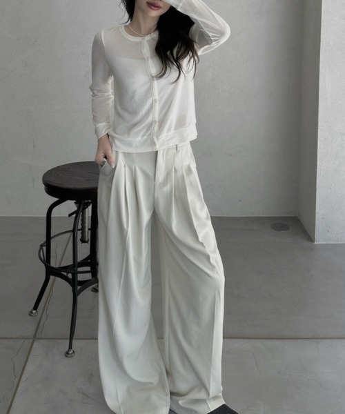 TREOVER カーディガン シアー クルーネックショートカーディガン