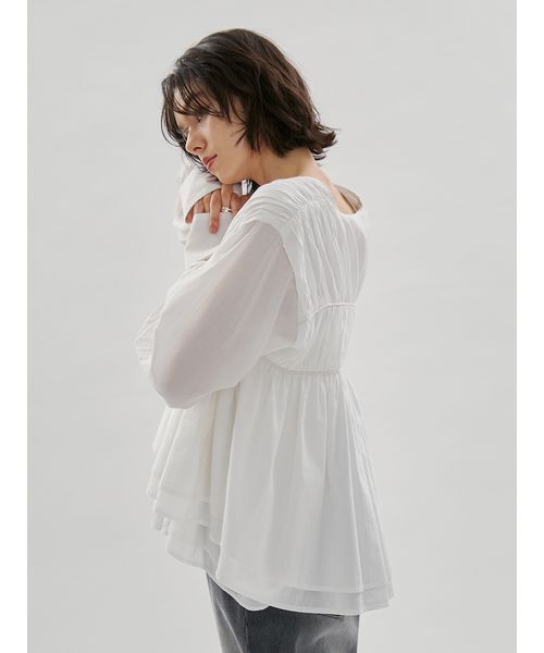 emmi ブラウス シャツ コットンギャザーブラウス「アンサンブル対応